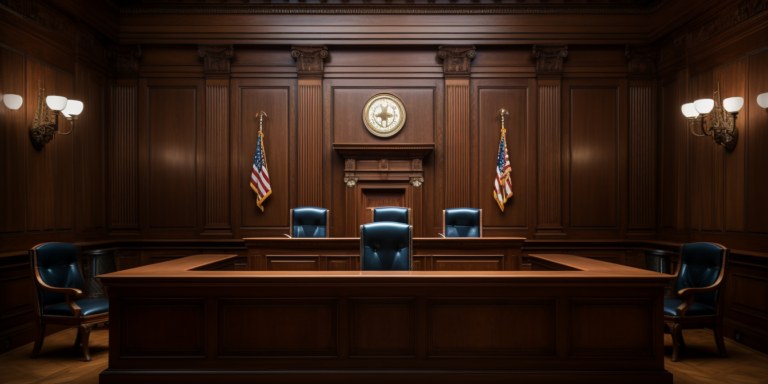 Importance of Whistleblower Attorneys for Corporate Accountability 8 an empty courtroom representing whistleblower attorneys