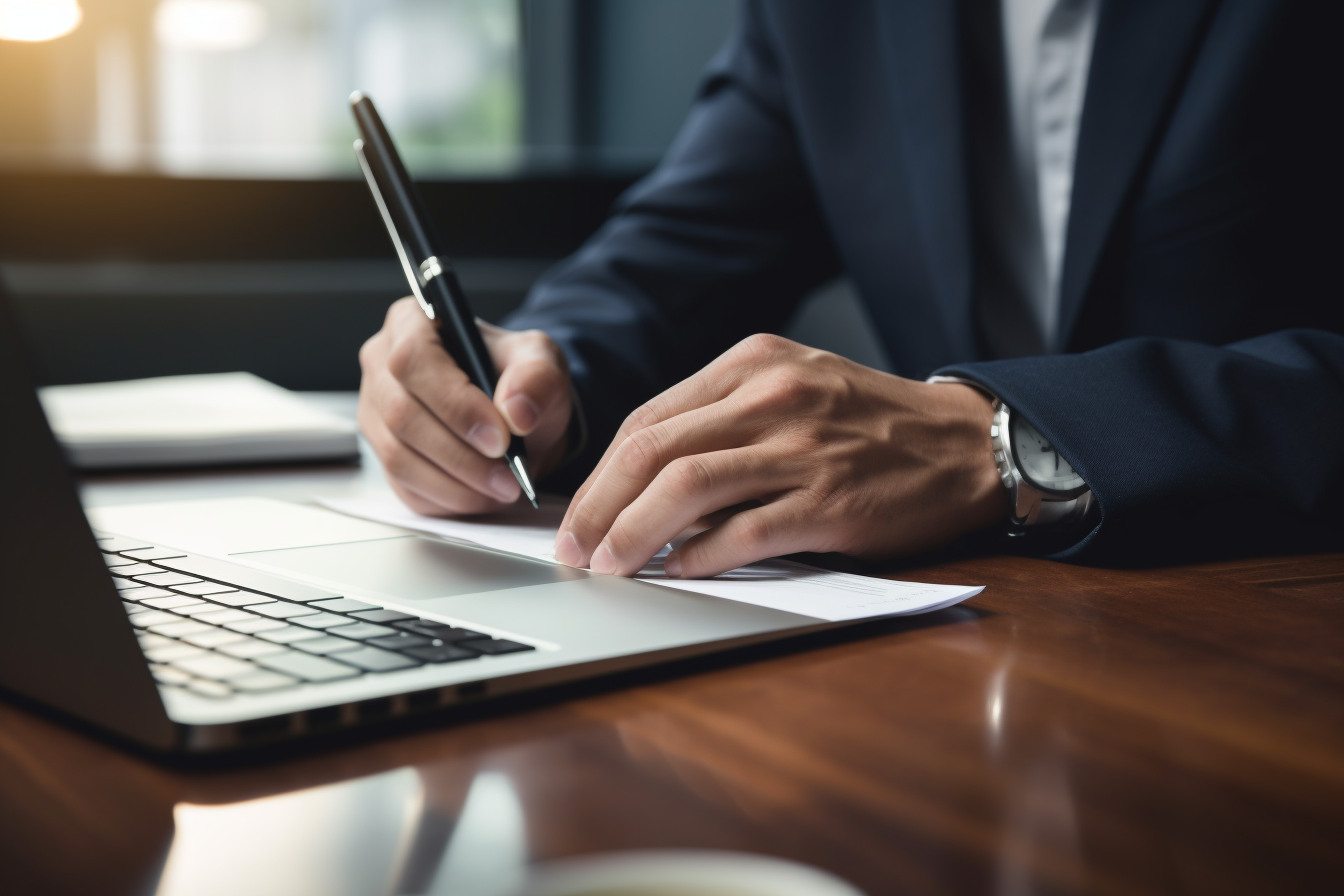 Closeup of a businessman on his laptop, representing small business fraud