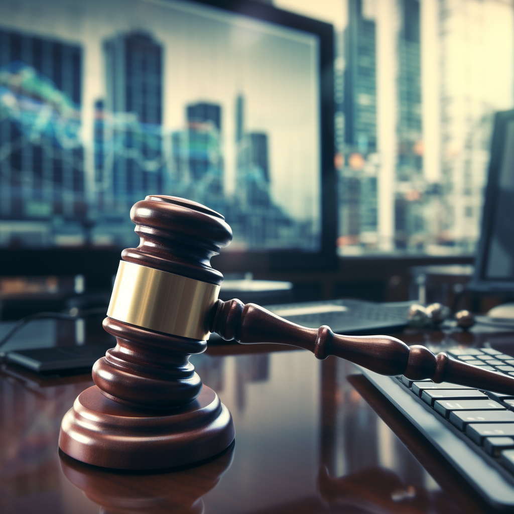 a gavel in front of a computer, representing Consumer Finance and Banking Whistleblowers