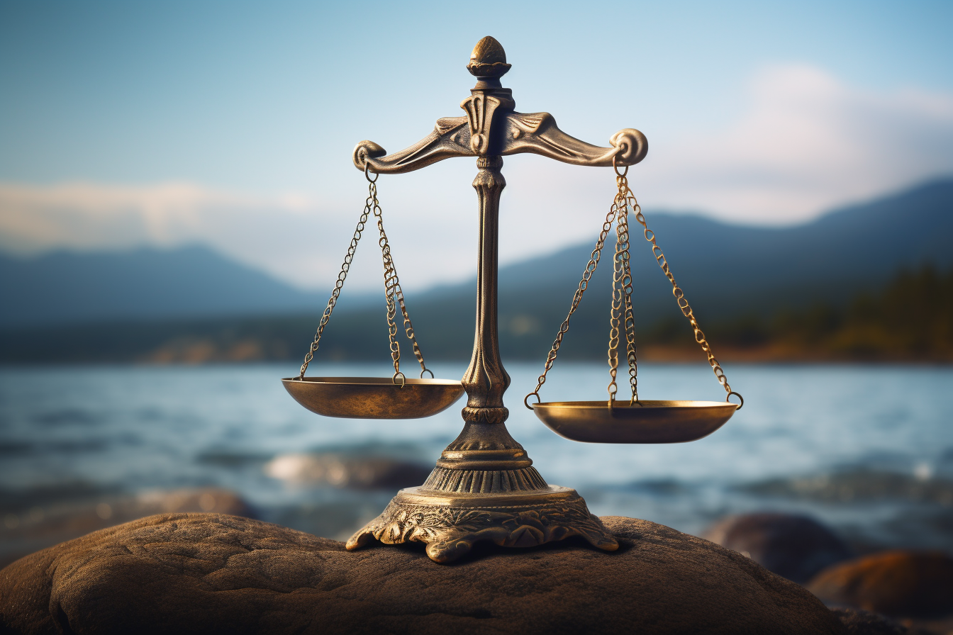 Scales of justice by the ocean, representing environmental whistleblowers