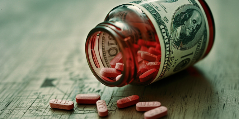 Centene & Pharmacy Benefit Manager Agree to Pay $215 Million to Settle Prescription Drug Fraud Scheme Allegations 1 Prescription pill bottle wrapped in money, representing prescription drug fraud