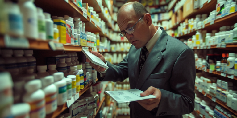 The Death of the Gag Order? Analyzing U.S. v. Caronia and the Future of Off-Label Promotion 1 a man in a suit reading a book in a pharmacy, representing fraud in specialty pharmacies